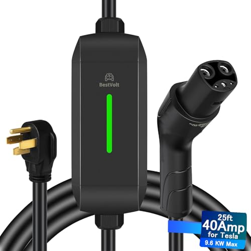 Leisure Stay Cargador portátil para vehículos eléctricos Tesla, Certificado etl, Carga rápida de 7.65M, Impermeable ip65, Compatible con Camiones 3 / X/y/Cyber (LV2 14-50 (Black 32A-40A))