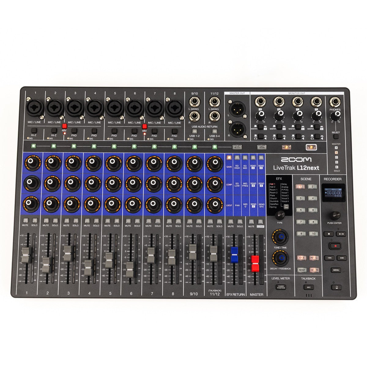 Zoom LiveTrak L12next Mezclador/grabador digital de 12 canales , paquete con cabezal de monitor ZOZL12NEXTK