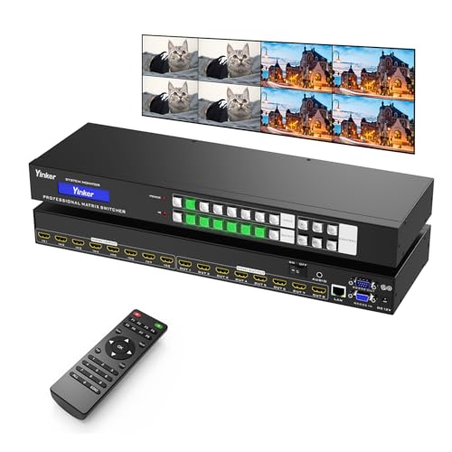 Interruptor de matriz HDMI 4K de 8 x 8 con control web y extractor de audio de 0.138 in, montaje en rack 4K a 30 Hz, conmutador de matriz HDMI divisor de 8 en 8 salidas, compatible con HDCP