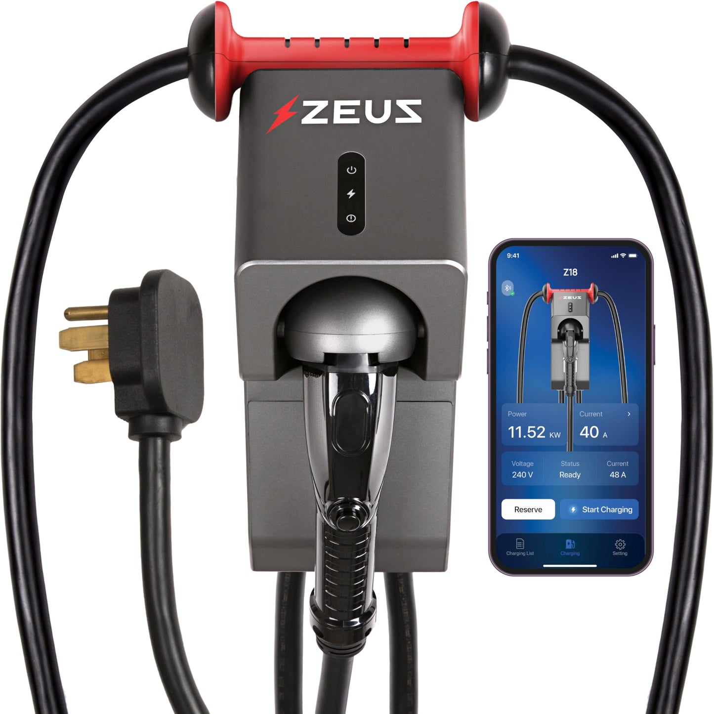 Zeus - Cargador EV de nivel 2 – Equipo de carga de vehículos eléctricos compatible con todos los modelos de vehículos eléctricos – Cargador rápido J1772 EVSE nivel 2 de 40 amperios – NEMA 14-50 240V