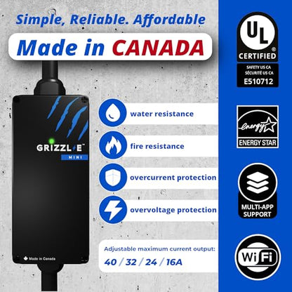 Grizzl-E Mini Connect - Cargador portátil para vehículos eléctricos (EV) de nivel 1-2 de hasta 40 amperios, certificado UL, estación de carga rápida para automóvil eléctrico para interiores y
