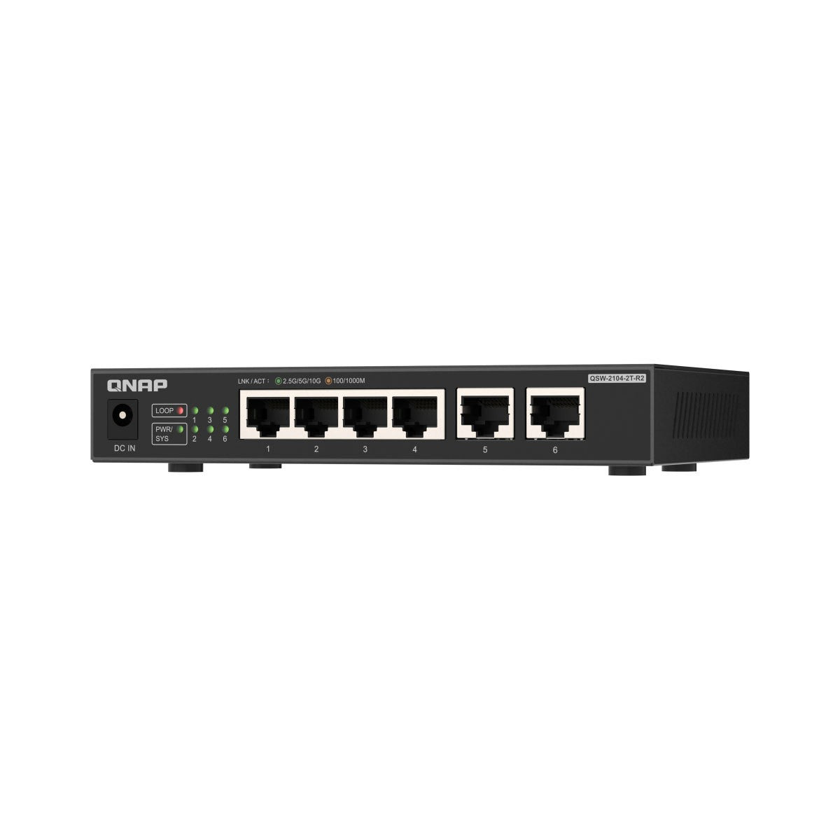 Switch no gestionado QNAP QSW-2104-2T-R2 de 4 puertos 2,5 GbE y 2 puertos 10 GbE QNQSW21042TR