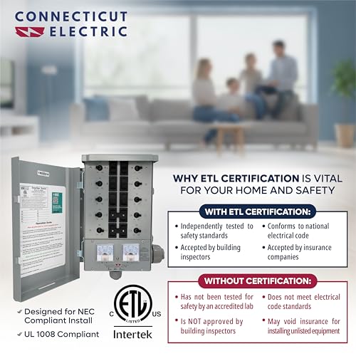 Connecticut Electric EmerGen - Interruptor de transferencia - 50 amperios, 10 circuitos, 12500 vatios, para generador (solo interruptor de transferencia)