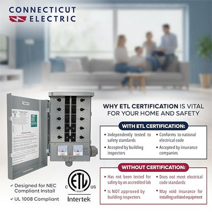 Connecticut Electric EmerGen - Interruptor de transferencia - 50 amperios, 10 circuitos, 12500 vatios, para generador (solo interruptor de transferencia)