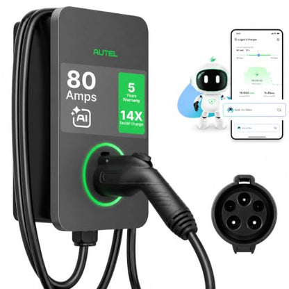 Autel MaxiCharger 	Maxi UW19LB02 Cargador de Vehículo Eléctrico (EV) de Nivel 2, hasta 80 Amperios de Carga Rápida Cargador EV Nivel 2, Nube Integrada con IA, Estaciones de Carga Interior/Exterior J1772, Cableado