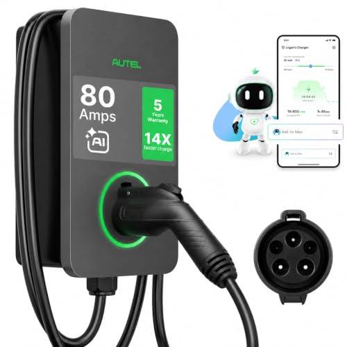 Autel MaxiCharger 	Maxi UW19LB02 Cargador de Vehículo Eléctrico (EV) de Nivel 2, hasta 80 Amperios de Carga Rápida Cargador EV Nivel 2, Nube Integrada con IA, Estaciones de Carga Interior/Exterior J1772, Cableado