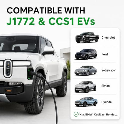 Cargador EV de nivel 1/2, 9.6kW 40A 240V, cable de 25 pies, certificado ETL, enchufe NEMA 14-50 y 5-15, ajustable 16A-40A, estación de carga portátil para vehículos eléctricos J1772 - JEEKVISEN #YGBJ1772