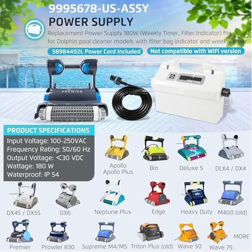 9995678 Fuente de alimentación con cable de repuesto para Dolphin Nautilus CC Plus, Premier, Apollo, Bio, Deluxe 5, DLX4, DX4, DX4S, DX5S, DX6, Edge, HD, M400, Neptune Plus, Prowler 830, Supreme M4 M5, Triton Plus, Wave 50 75 - 9995678-US-6
