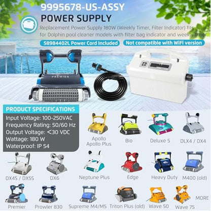 9995678 Fuente de alimentación con cable de repuesto para Dolphin Nautilus CC Plus, Premier, Apollo, Bio, Deluxe 5, DLX4, DX4, DX4S, DX5S, DX6, Edge, HD, M400, Neptune Plus, Prowler 830, Supreme M4 M5, Triton Plus, Wave 50 75 - 9995678-US-6