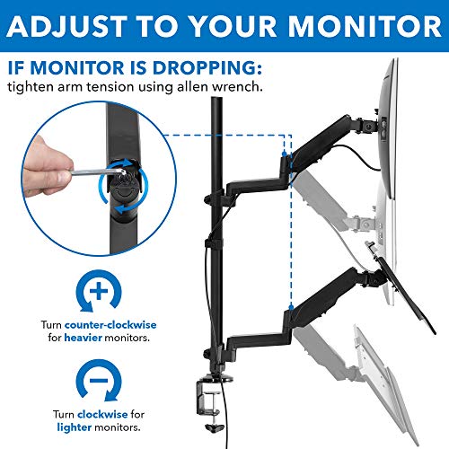 MOUNT-IT! Soporte de escritorio para monitor de pie sentado [se adapta a pantallas de 32 pulgadas] brazo articulado de movimiento completo con bandeja para teclado y gestión de cables (negro)