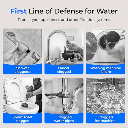 Waterdrop WD-RPFK52 Filtro de sedimento giratorio para toda la casa con retrolavado, 50 micrones+200 micrones, 1" MNPT + 3/4" FNPT + 3/4" MNPT, atrapa arena, libre | Backwash System for Well Water, 1" MNPT + 3/4" FNPT + 3/4" MNPT, Traps Sand