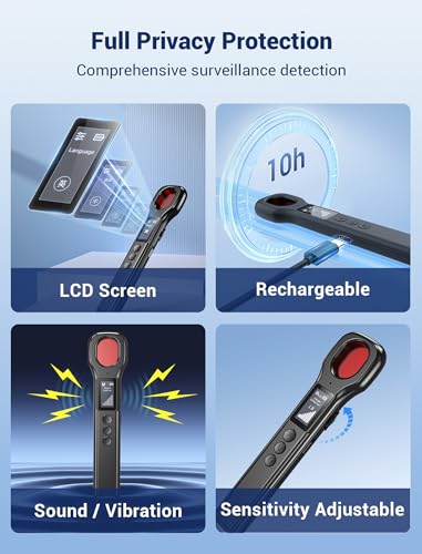 Detectores de cámara oculta, detector de cámara 2025, buscador de cámara antiespía, detector de insectos, detector GPS, sensibilidad de 5 niveles, 4 modos para viajes, baño, oficina