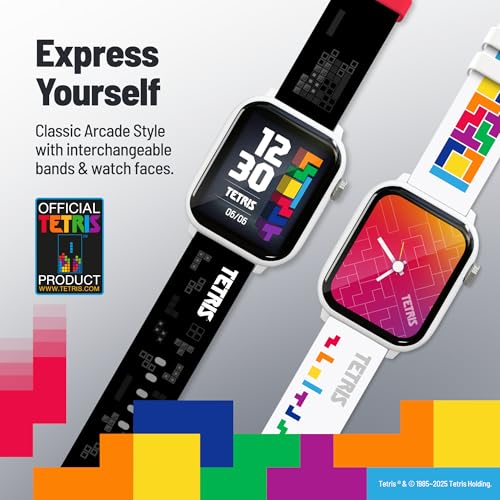 Tetris: My Play Watch - Reloj inteligente retro para juegos, sin WiFi o BT, Tetris integrado, caras de reloj personalizadas, sonido arcade clásico, monitor de frecuencia cardíaca, resistente al agua 0860013393441
