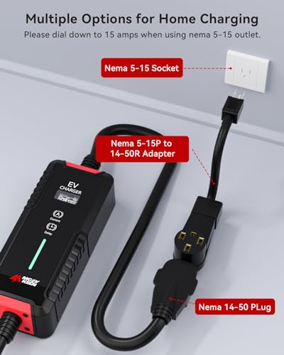 Cargador EV Nivel 2 40A - J1772 Enchufe Nema 14-50P | Cable de 25 pies | Adaptador Nema 5-15P a 14-50R | Estación de carga portátil para el hogar |