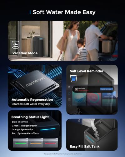 CS32-1035 - Sistema de suavizante de agua, suavizador inteligente de agua para toda la casa de 40,000 granos con pantalla táctil de 5" control de aplicación, regeneración de flujo ascendente | Regeneración de flujo ascendente, recordatorio de sal