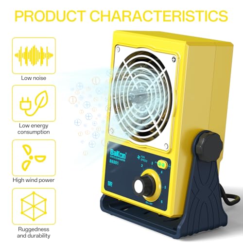 BAKON Ventilador de iones antiestáticos, Ventilador eléctrico de iones, Eliminador estático, Mantenimiento de fabricación electrónica, Laboratorio de investigación científica, Embalaje de chips para