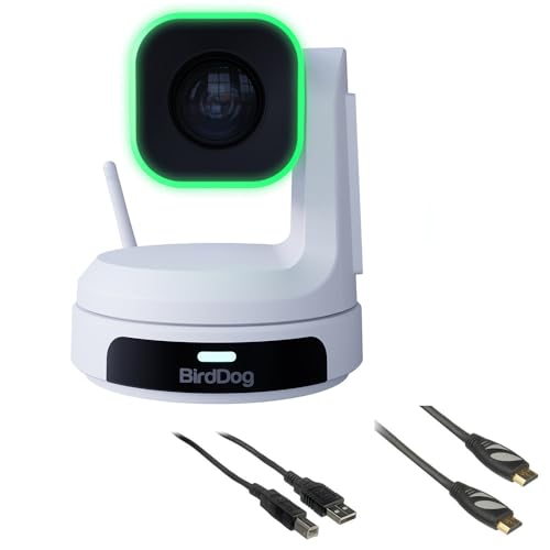 BirdDog Cámara PTZ X1 Full HD NDI | HX3 20x Zoom - Paquete blanco con cable HDMI de 6 pies y cable USB 2.0 de 6 pies