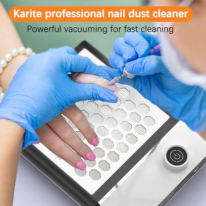 KARITE Colector de polvo de uñas con filtro lavable y reutilizable, colector de polvo eléctrico con 4 turboventiladores succión fuerte y ajustable, bajo ruido, batería de 4000 mAh, alta resistencia,