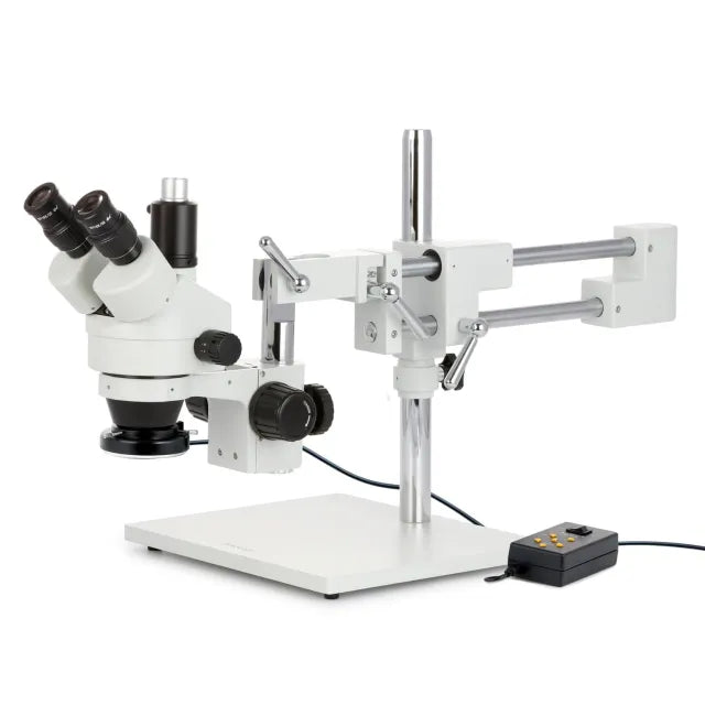 Microscopio estereoscópico trinocular con zoom AmScope SM-4TZ-144A-10M3 Serie SM-4, aumento de 3,5X a 90X, con 144 LED multizona y USB 3.0 de 10 MP