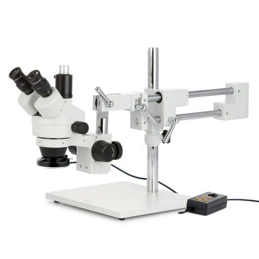 Microscopio estereoscópico trinocular con zoom AmScope SM-4TZ-144A-10M3 Serie SM-4, aumento de 3,5X a 90X, con 144 LED multizona y USB 3.0 de 10 MP
