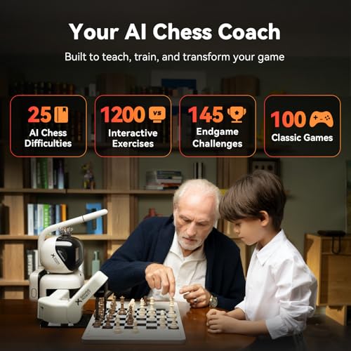 Robot de ajedrez AI RC3G-N con brazo robótico tablero de ajedrez electrónico para computadora, 25 niveles de IA, más de 1200 ejercicios, entrenador de final, reproducción de juegos clásicos
