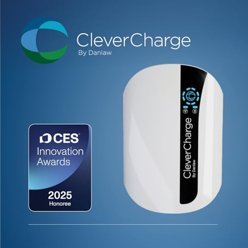 CleverCharge EV112A - Cargador EV de Nivel 2 habilitado para Wi-Fi, NEMA 14-50 EVSE con conector J1772 y CleverKey AI, hasta 40 A/240 V, clasificación UL/Energy Star, cable de 25 pies, Blanco Suave
