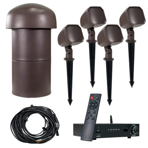 VOLT Sistema de audio para exteriores OHM 4.1 con 4 altavoces satélite, subwoofer y amplificador Bluetooth, proporciona cobertura de hasta 1300 pies cuadrados VAU-KIT3-PBZ