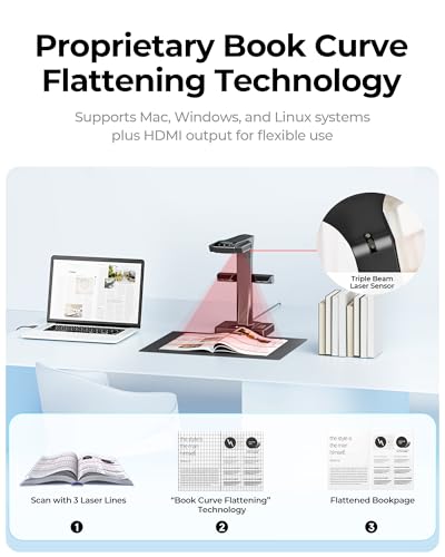 CZUR ET MAX - Escáner profesional de libros, cámara de documentos de 38 MP, plano de curva láser, escáner de documentos USB de alta velocidad, OCR de más de 180 idiomas, captura A3, soporte HDMI, para