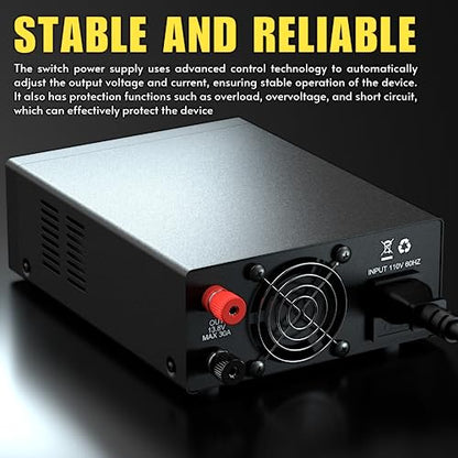 Fuente de alimentación conmutada 13.8V 30A corriente máxima para convertidor de CA de 110 V Fuente de alimentación 7.5 V a 15.8 V ajustable con pantalla LCD para alimentar radio HAM