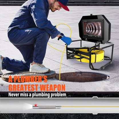 9 ""Monitor 100 pies/98.4 ft cámara de video de inspección de tuberías, IP68 impermeable 1080P drenaje alcantarillado sistema endoscopio industrial con cámara de marca de distancia DVR
