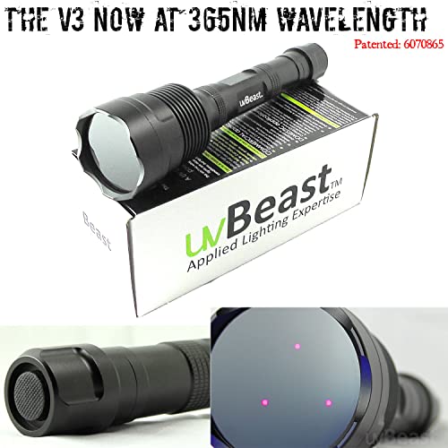 Nueva linterna UV de luz negra V3 de 365 nm – Alta definición ultravioleta – Alta potencia y largo alcance de grado profesional de haz mejor para uso profesional/comercial – Stock de Estados