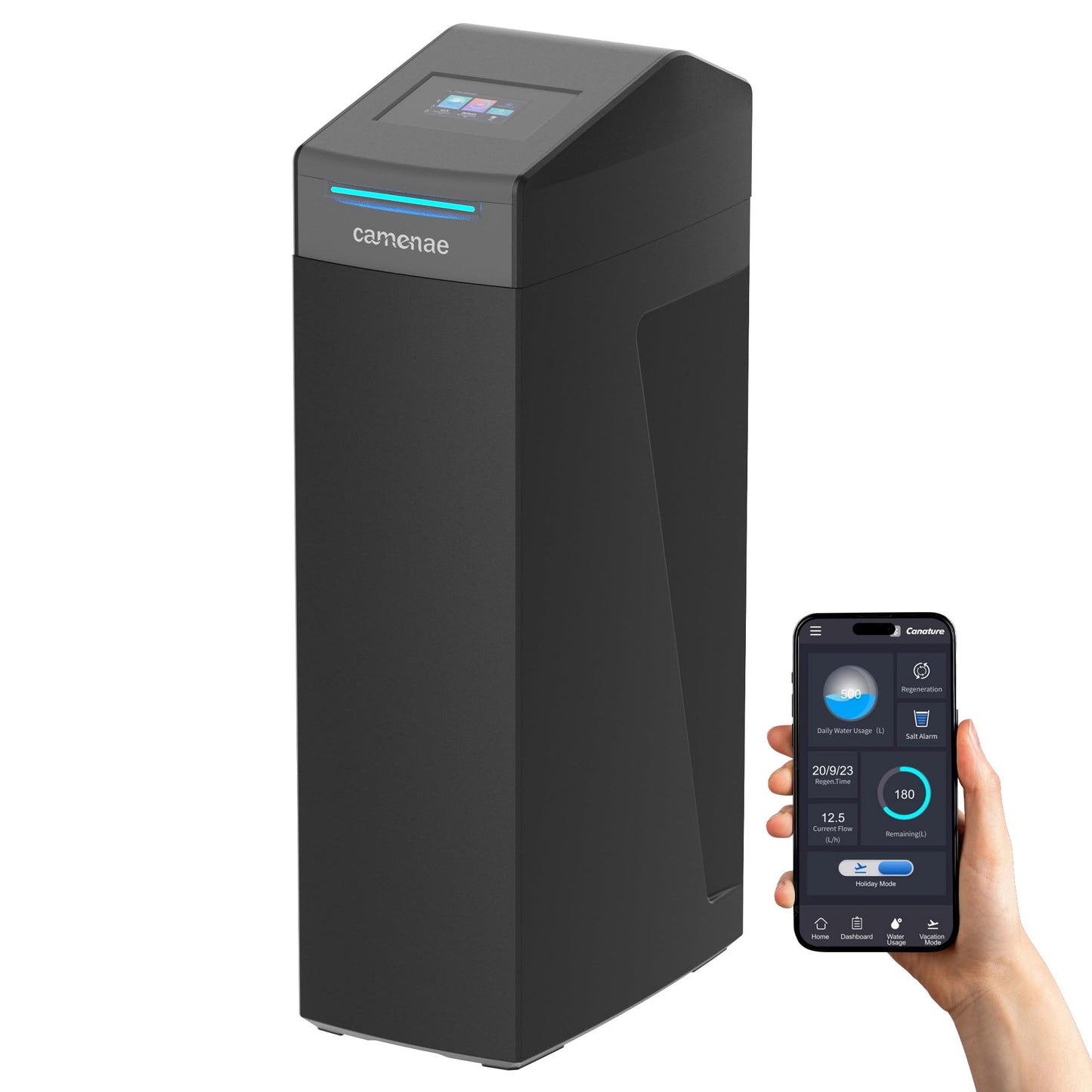 CS32-1035 - Sistema de suavizante de agua, suavizador inteligente de agua para toda la casa de 40,000 granos con pantalla táctil de 5" control de aplicación, regeneración de flujo ascendente | Regeneración de flujo ascendente, recordatorio de sal
