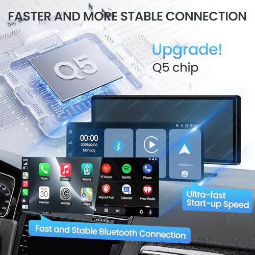 Pantalla Carplay inalámbrica de 10.26 pulgadas para automóvil, estéreo portátil para automóvil con Carplay y Android Auto, receptores de audio para automóvil con navegación GPS TECXERLLON