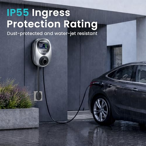 GROWNEER Cargador EV de nivel 2 de 48 amperios, enchufe NEMA 14-50 de 240 V, cargador portátil para vehículo eléctrico de 25 pies con conector J1772 y adaptador Tesla, pantalla LCD, estación de carga - AY253608001