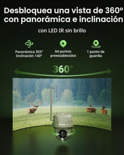 Reolink Go Ranger PT+SP Primera cámara de vigilancia para fauna silvestre 4K 4G LTE con visión panorámica de 360°. 4K 8MP Ultra HD Detección y reconocimiento de animales Alimentación por batería/solar Visión Nocturna sin brillo IP65