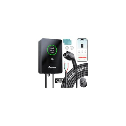GRASSIDE NECS-ACW-11.5-1-US-3028 Upgraded 48 Amp J1772 & TESLA Level 2 EV Charger, 25ft Cable, Hardwired