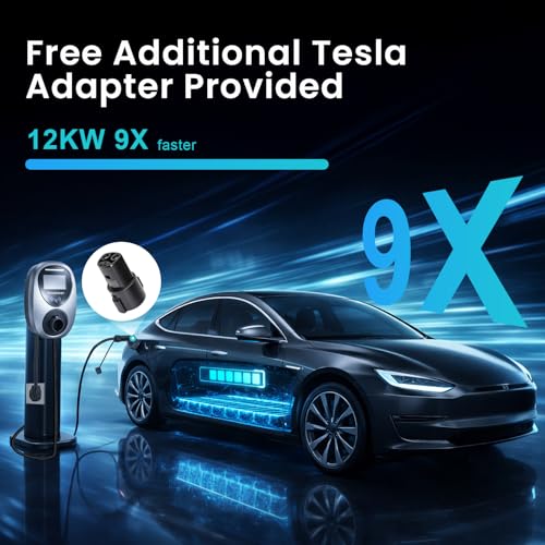 GROWNEER Cargador EV de nivel 2 de 48 amperios, enchufe NEMA 14-50 de 240 V, cargador portátil para vehículo eléctrico de 25 pies con conector J1772 y adaptador Tesla, pantalla LCD, estación de carga - AY253608001