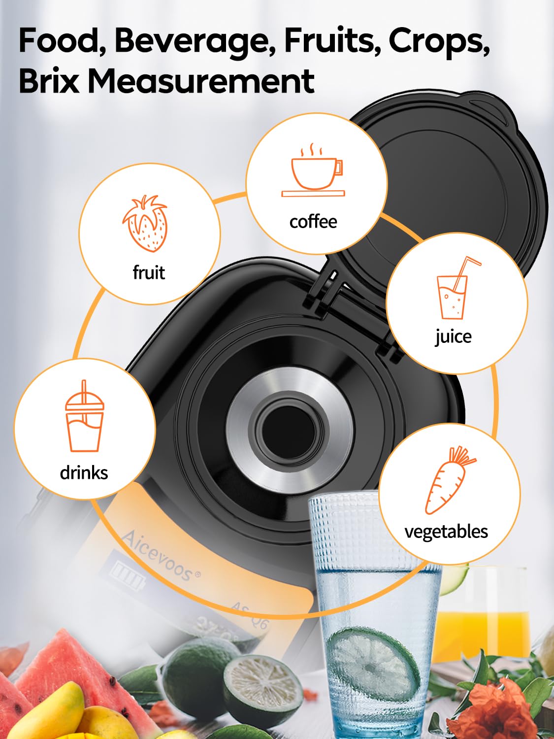 Refractómetro Brix Digital Sugar Brix Medidor automático Rango de compensación de temperatura 0-35%, ±0.2% Precisión, perfecto para frutas, jugos, verduras, bebidas y café