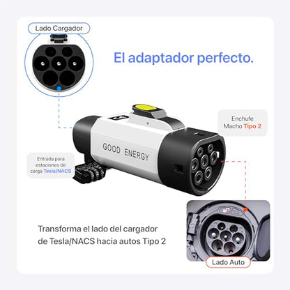 Adaptador de Carga Tesla NACS a Tipo 2 para Autos eléctricos, Conector 32A, PC+ABS Resistente, Compacto y Seguro, Compatible con Estaciones Tesla