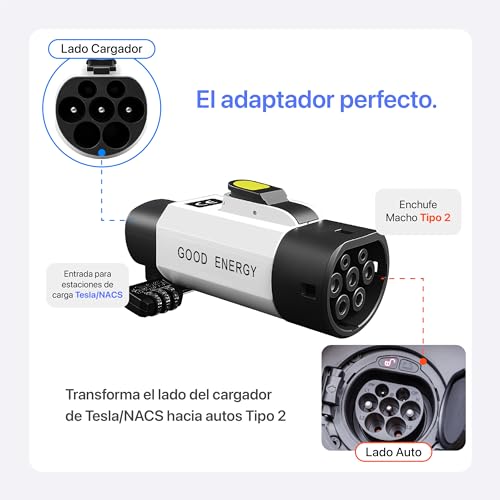 Adaptador de Carga Tesla NACS a Tipo 2 para Autos eléctricos, Conector 32A, PC+ABS Resistente, Compacto y Seguro, Compatible con Estaciones Tesla