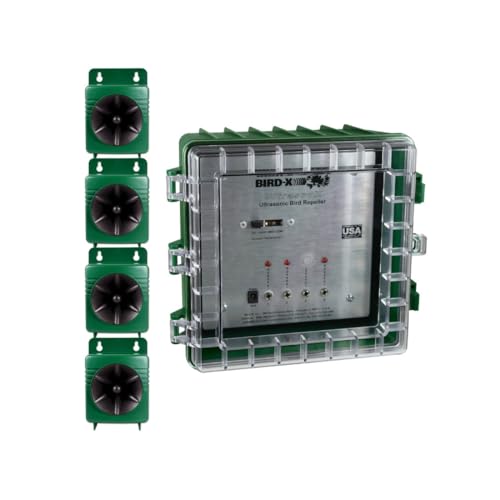 Bird-X Ultrason X, REPELENTE DE AVES ULTRASONICO cobertura 3600 pies cuadrados 4 ALTAVOCES