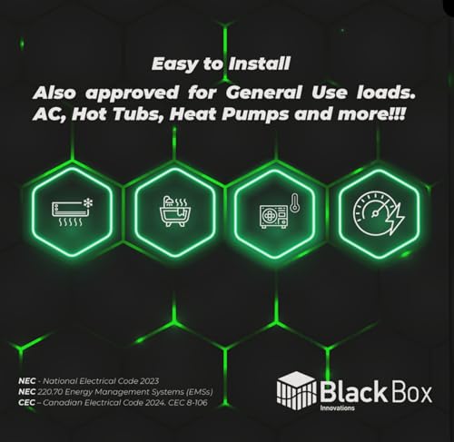 Cargador EV BLACKBOX 240V 125A a 200A Service– No requiere actualización del panel eléctrico o actualización de servicio. Permite 240 voltios hasta 48 amperios (60A) EV velocidad de carga rápida EV ‎EVEMS240-200