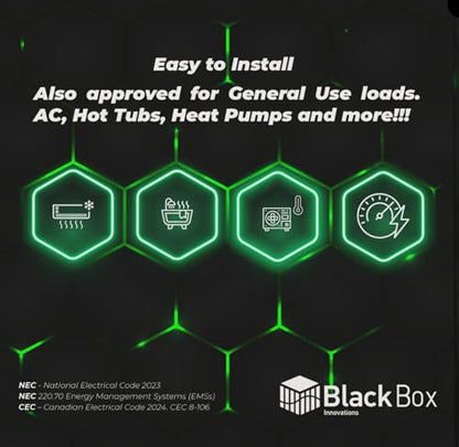 Cargador EV BLACKBOX 240V 125A a 200A Service– No requiere actualización del panel eléctrico o actualización de servicio. Permite 240 voltios hasta 48 amperios (60A) EV velocidad de carga rápida EV ‎EVEMS240-200