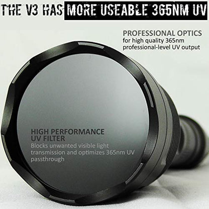 Nueva linterna UV de luz negra V3 de 365 nm – Alta definición ultravioleta – Alta potencia y largo alcance de grado profesional de haz mejor para uso profesional/comercial – Stock de Estados