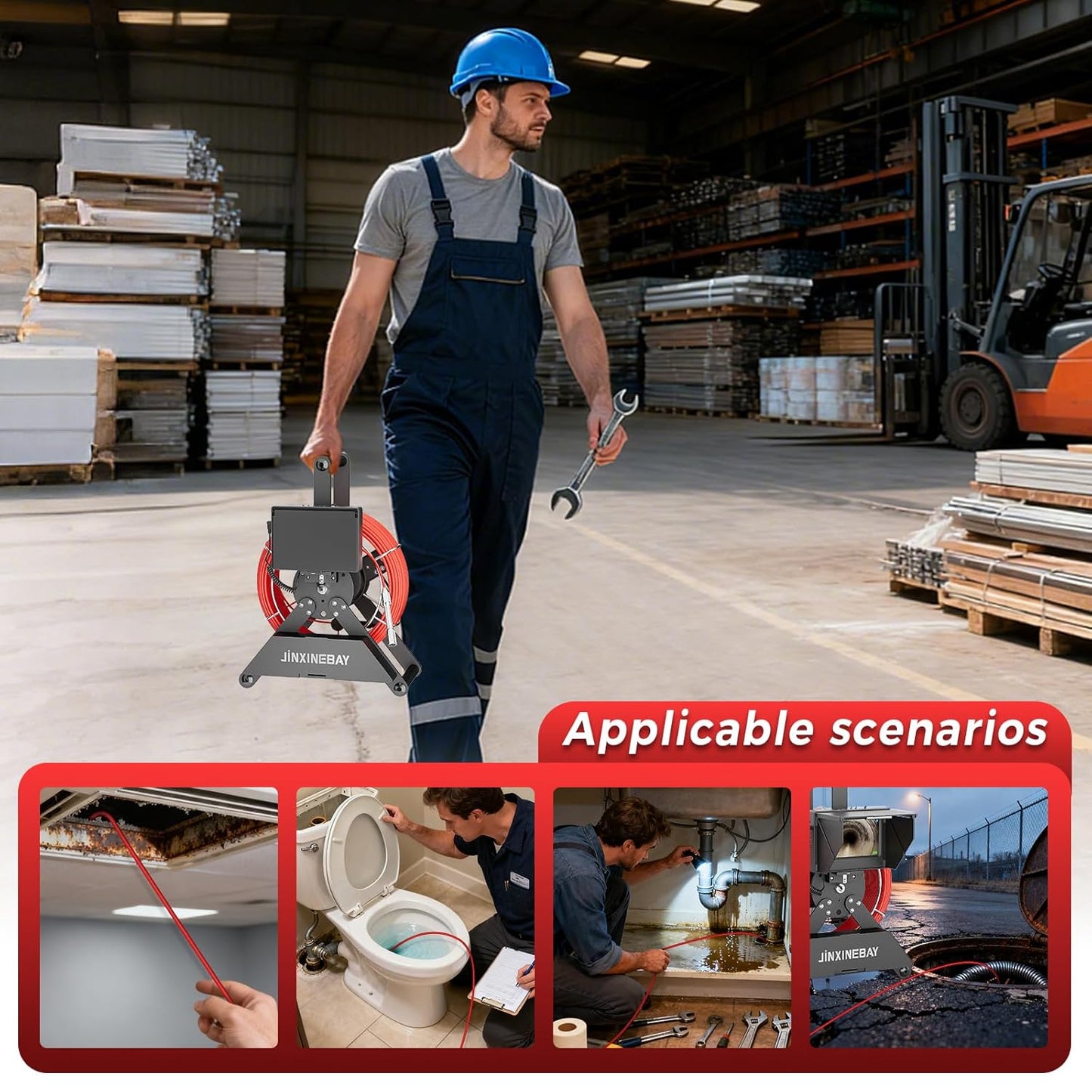 Cámara de inspección de tubería de alcantarillado, monitor IPS de 4.3 pulgadas, tarjeta TF de 16 GB DVR, IP68 1200TVL HD cámara de 98.4 ft/cable de fibra de vidrio de 30m/100 pies, visión