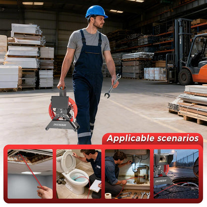 Cámara de inspección de tubería de alcantarillado, monitor IPS de 4.3 pulgadas, tarjeta TF de 16 GB DVR, IP68 1200TVL HD cámara de 98.4 ft/cable de fibra de vidrio de 30m/100 pies, visión