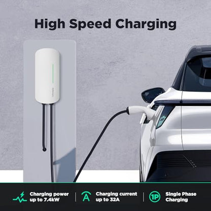 EVSEdesigner Wallbox Estación de carga doméstica tipo 2 de 7,4 kW 32AMP EV para vehículos eléctricos Cable monofásico de 6 m Uso en exteriores e interiores