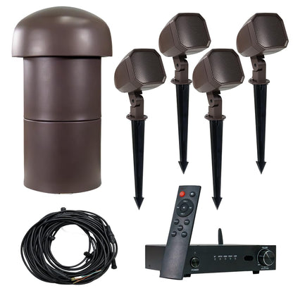 VOLT Sistema de audio para exteriores OHM 4.1 con 4 altavoces satélite, subwoofer y amplificador Bluetooth, proporciona cobertura de hasta 1300 pies cuadrados VAU-KIT3-PBZ