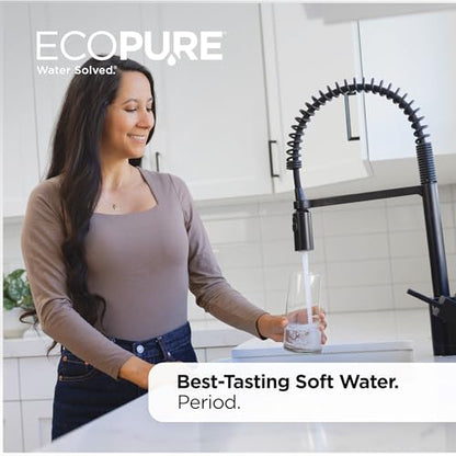 EcoPure EPH130 Suavizador de agua y sistema de filtración para toda la casa - Diseño 2 en 1 para agua blanda y agua potable de mejor sabor, tecnología AutoSense AI