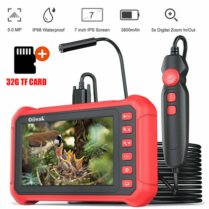 Oiiwak 7" HD 5.0MP Endoscope Camera 8.2mm 1080P Inspection Industrial Borescope 10m